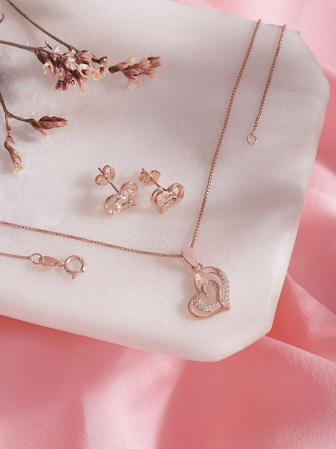 zavya rose gold-plated 925 sterling silver cubic zicronia jewellery set