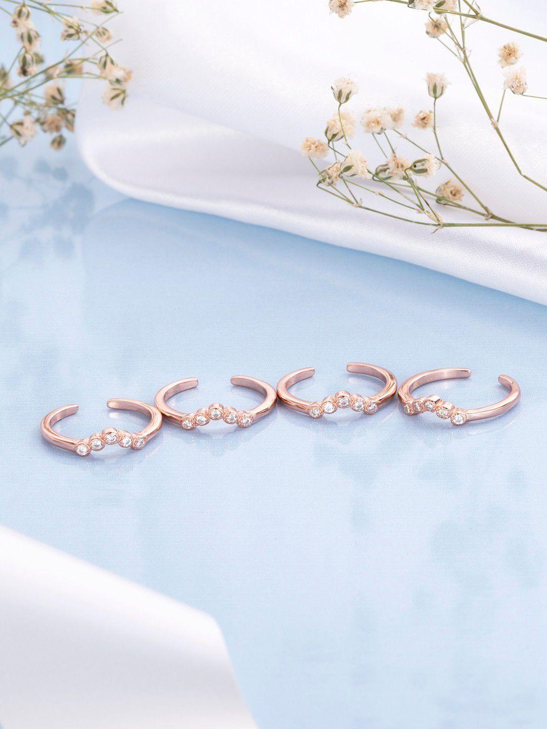 zavya set of 2 92.5 sterling silver silver rose gold-plated toe rings