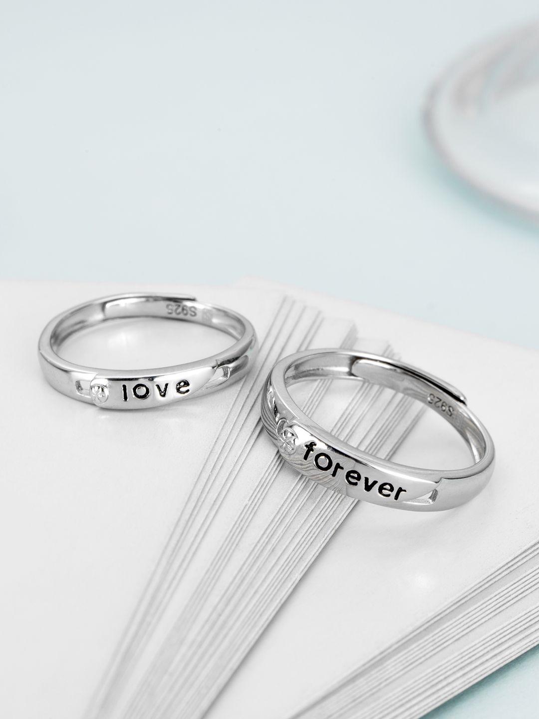 zavya set of 2 925 sterling silver rhodium-plated couple rings