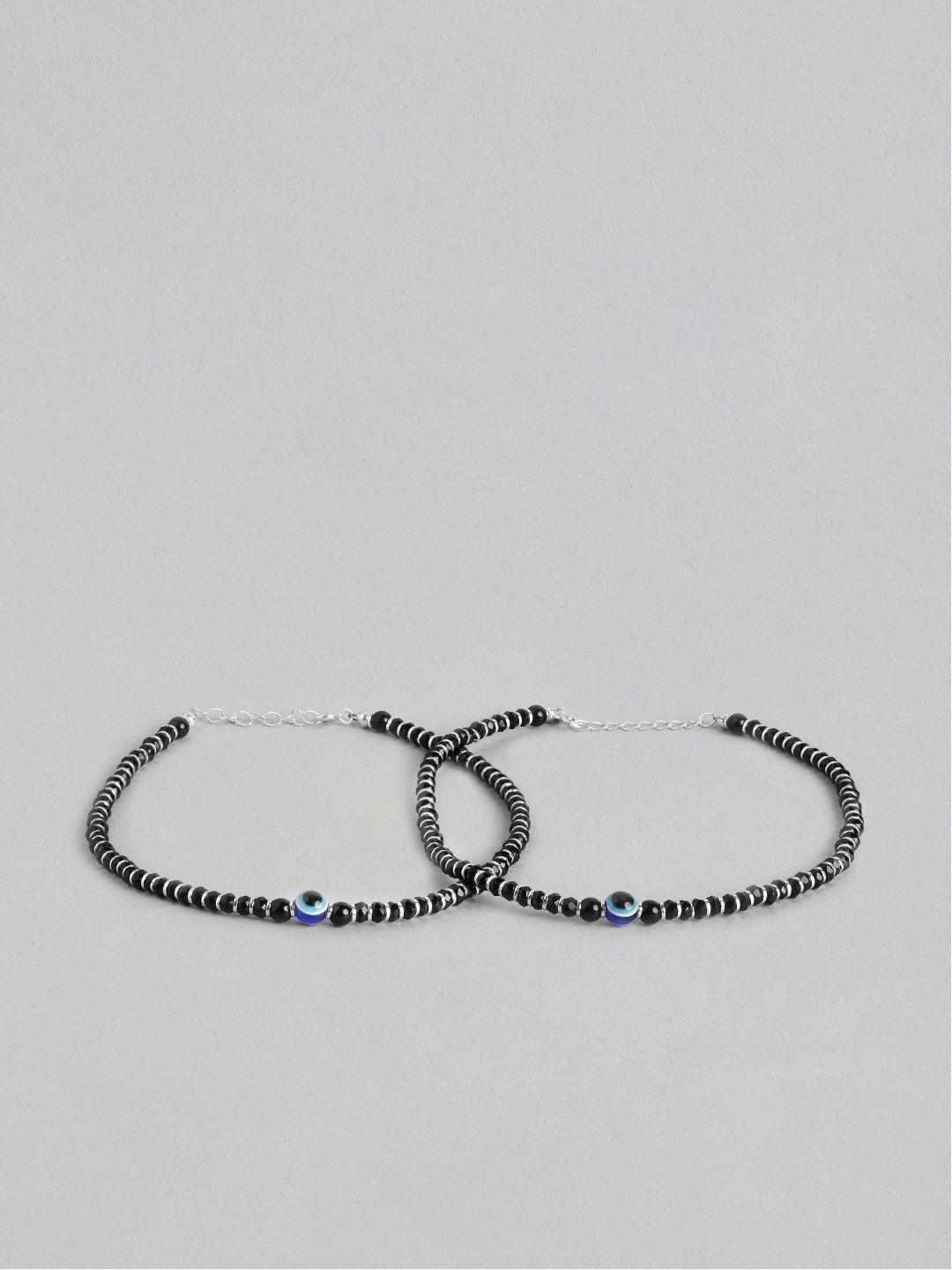 zavya set of 2 rhodium-plated evil-eye beads anklet