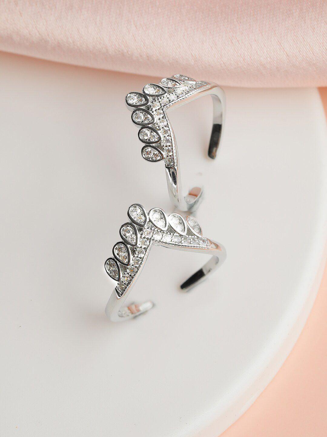 zavya set of 2 rhodium-plated stone-studded adjustable toe rings