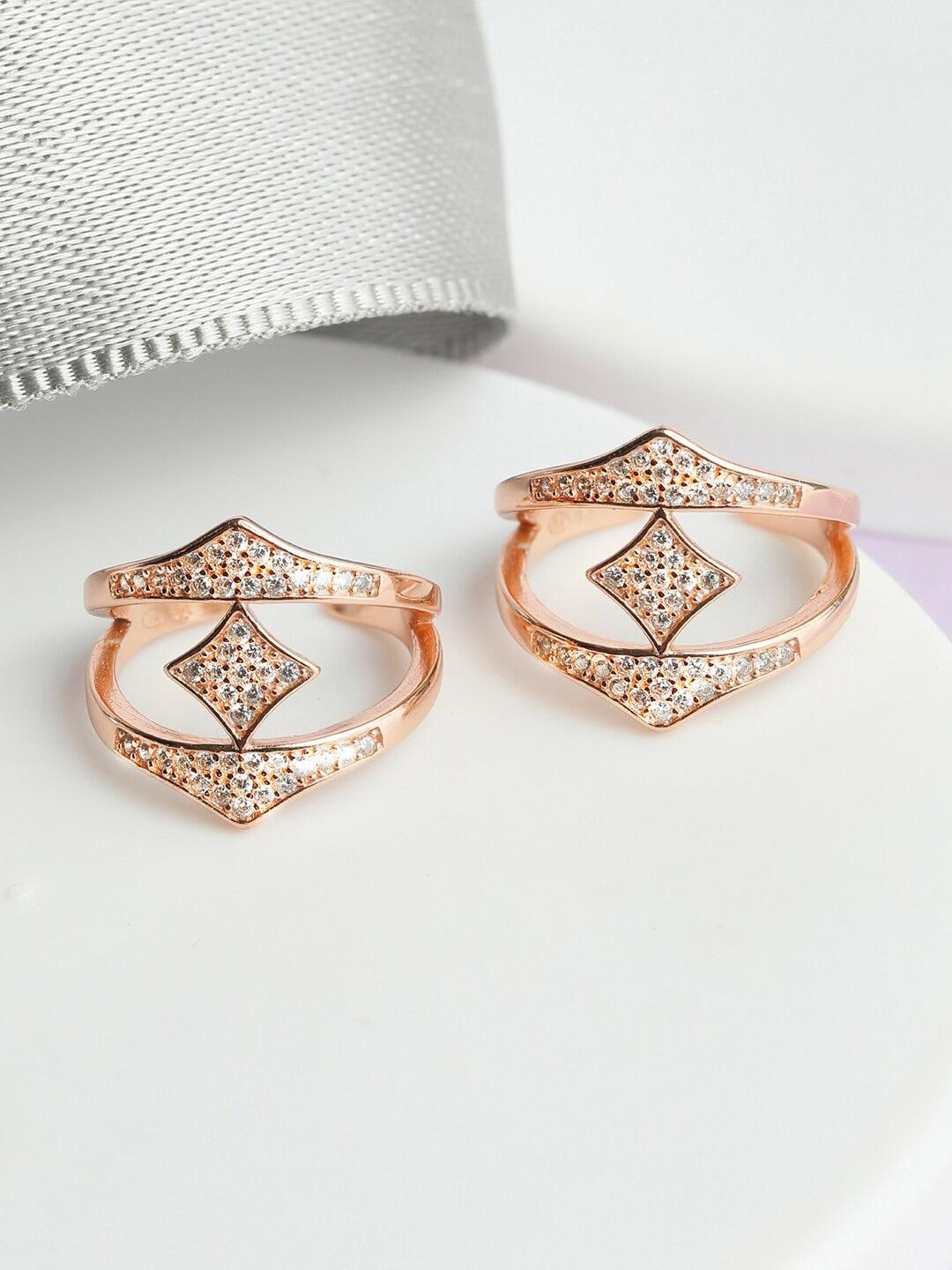 zavya set of 2 rose gold-plated cz-studded sterling silver adjustable toe rings
