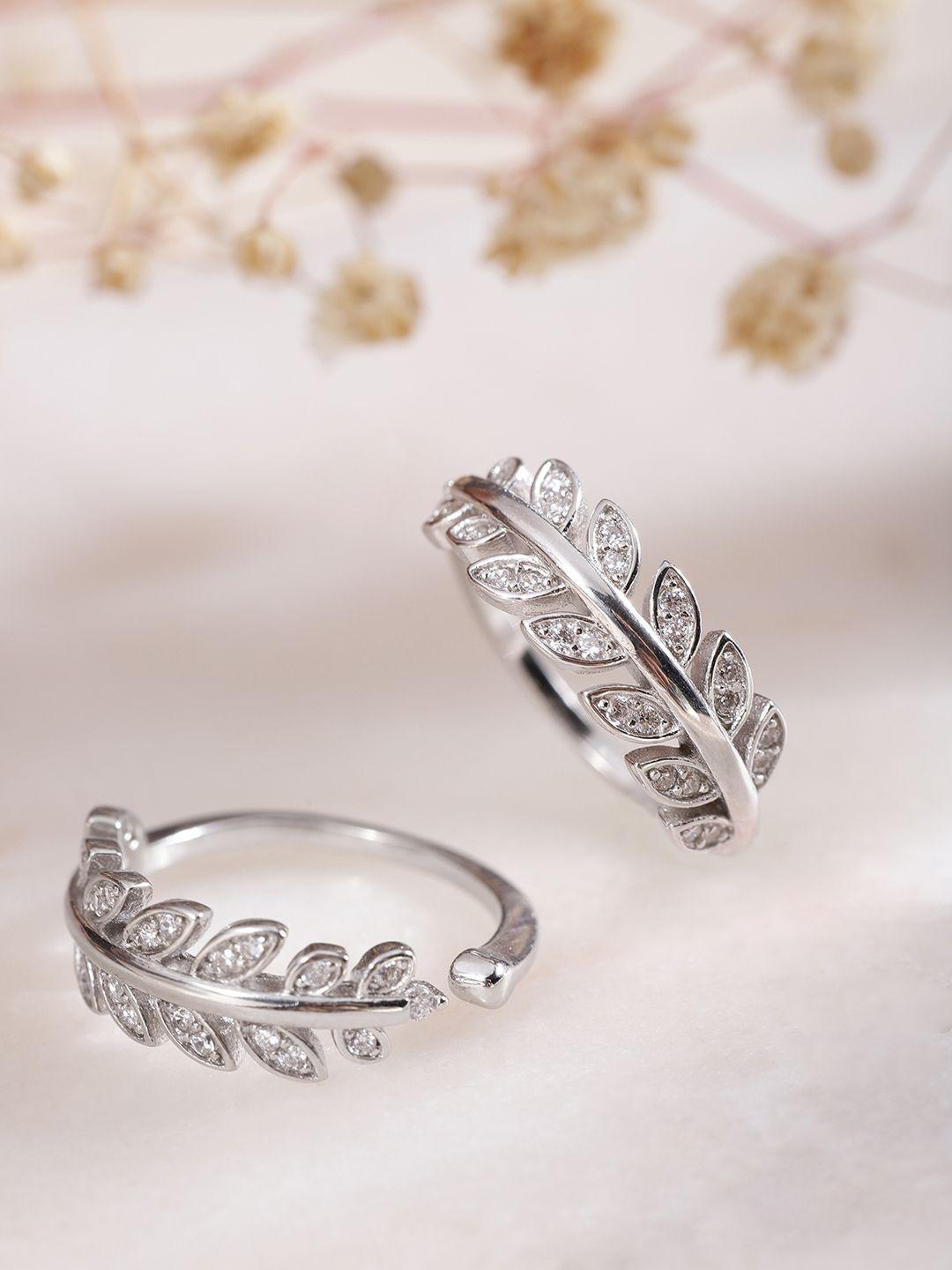 zavya set of 2 silver-toned rhodium plated 925 sterling silver cz adjustable toe rings