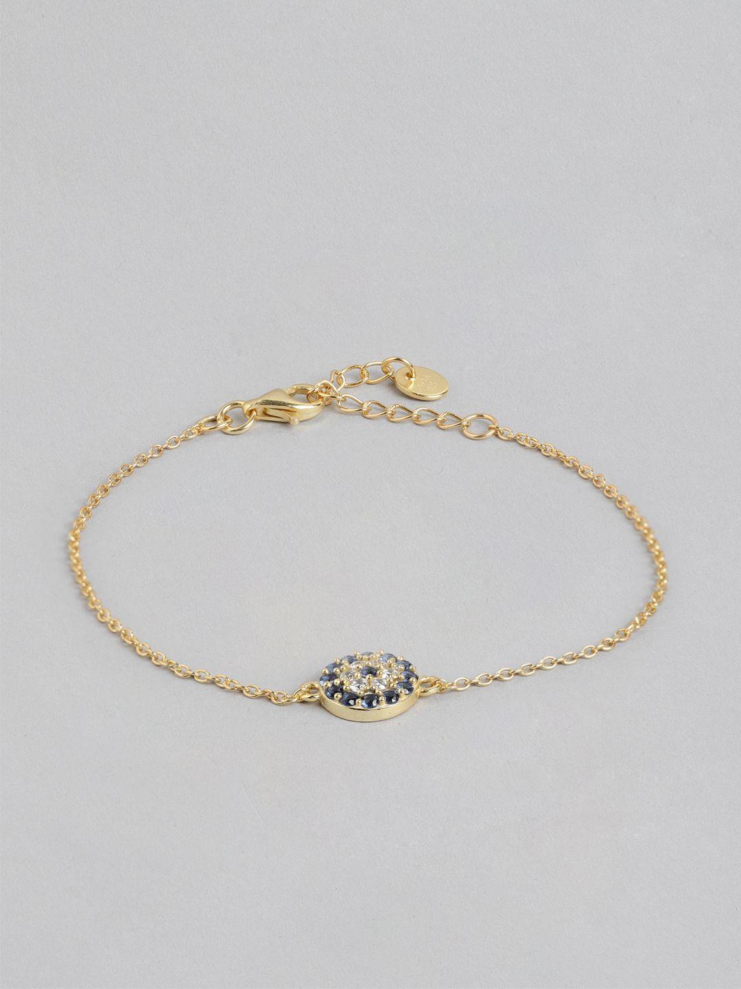 zavya women 925 pure sterling silver cubic zirconia gold-plated link bracelet