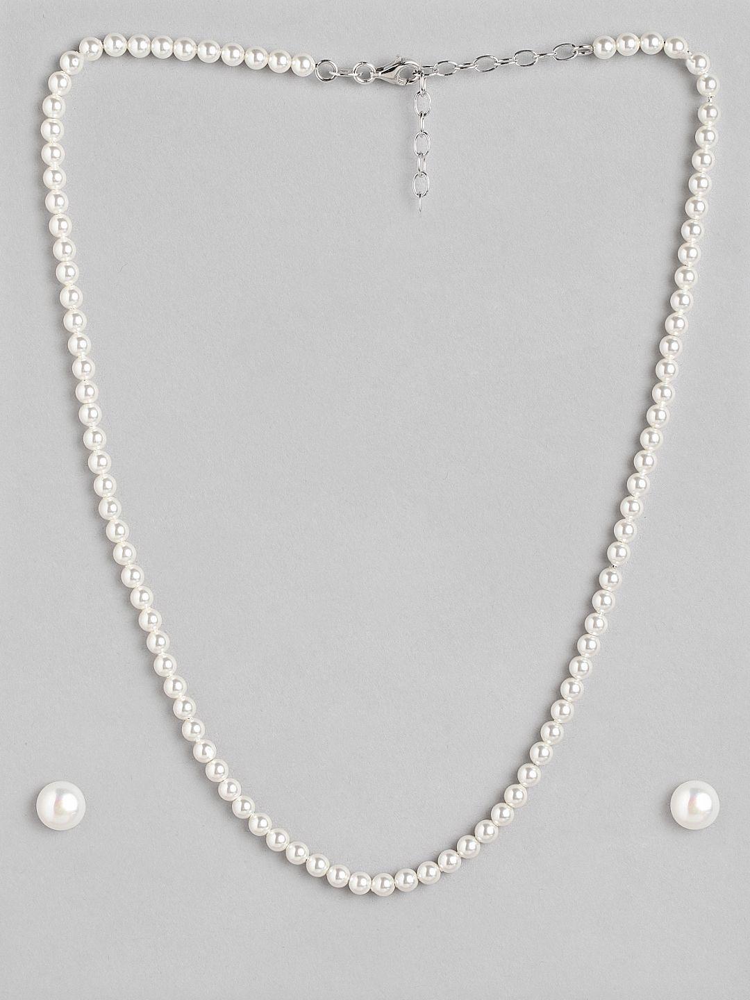 zavya women 925 sterling silver rhodium-plated pearls jewellery set