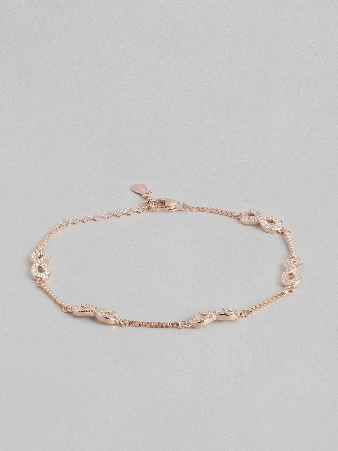 zavya women 925 sterling silver rose gold-plated infinity link bracelet