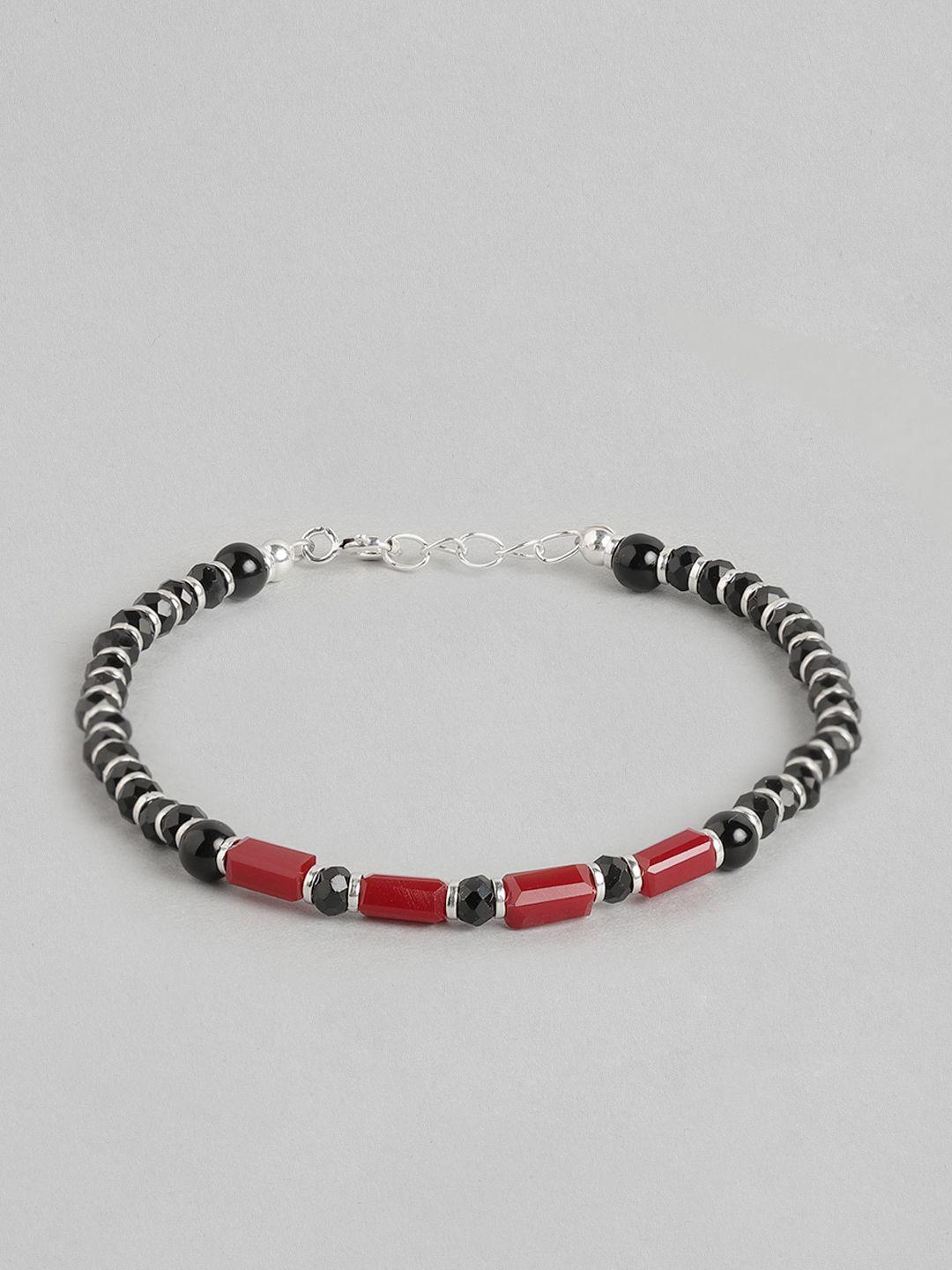 zavya women black & red sterling silver rhodium-plated ring bracelet