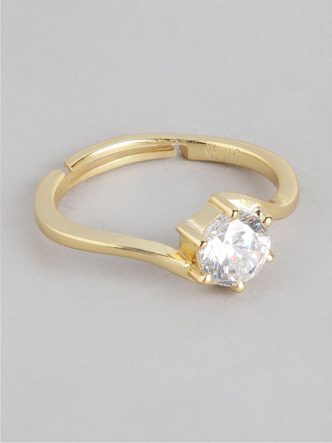 zavya women gold-plated cz studded 925 pure sterling silver finger ring