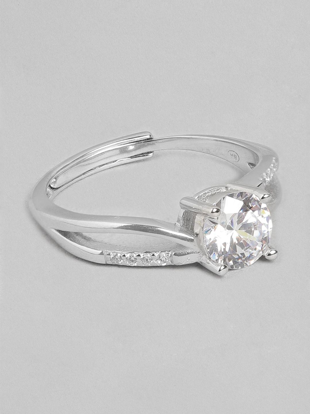 zavya women rhodium-plated cz studded sterling silver finger ring
