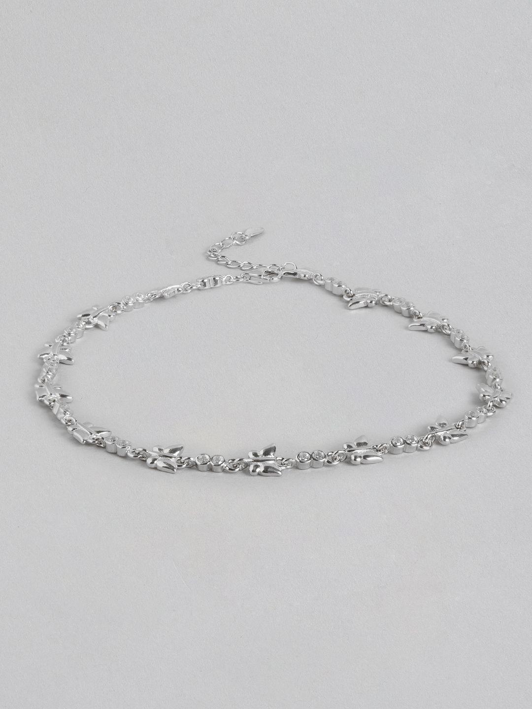 zavya women rhodium-plated sterling silver anklets