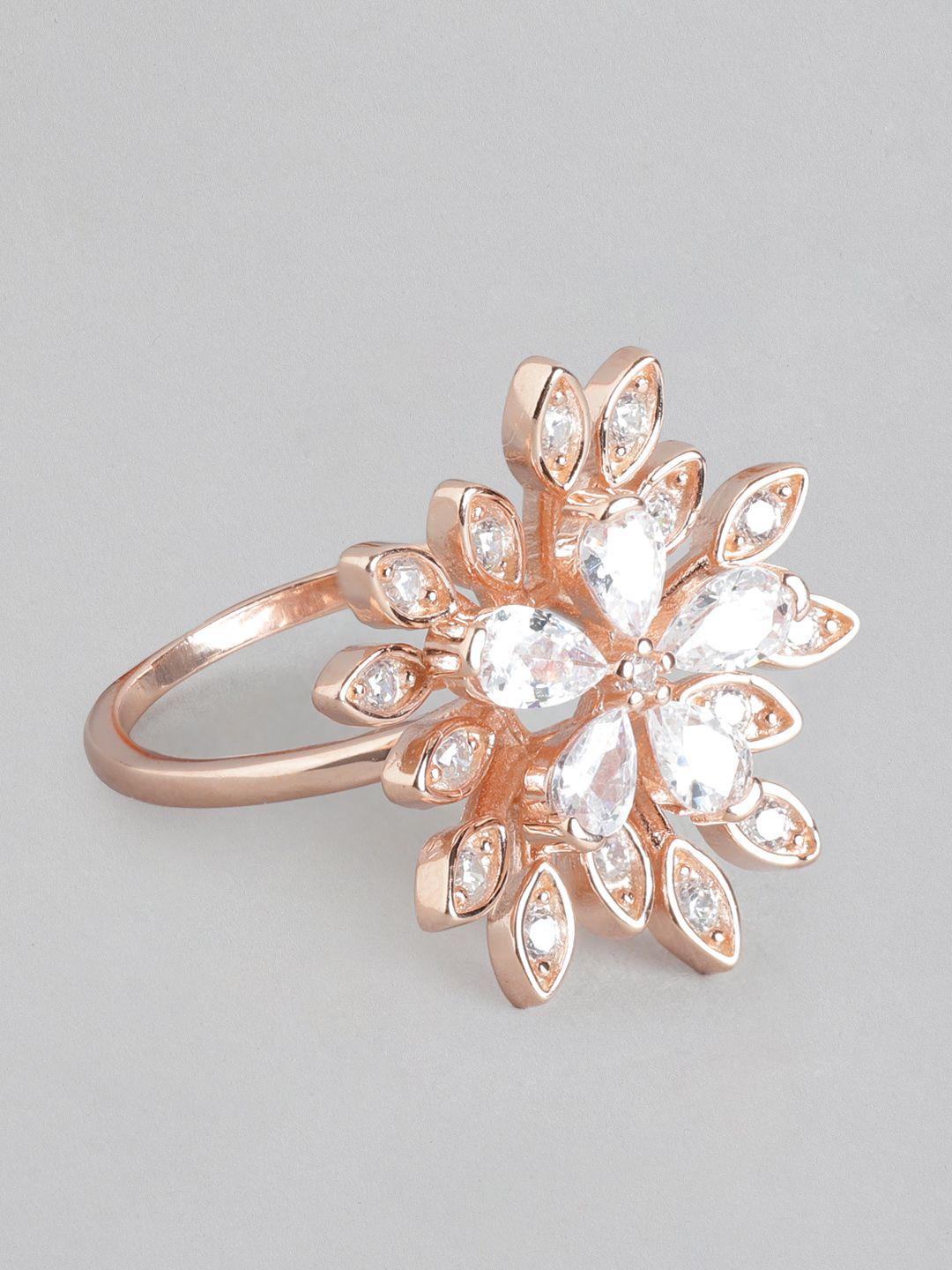 zavya women rose gold-plated cz studded sterling silver finger ring