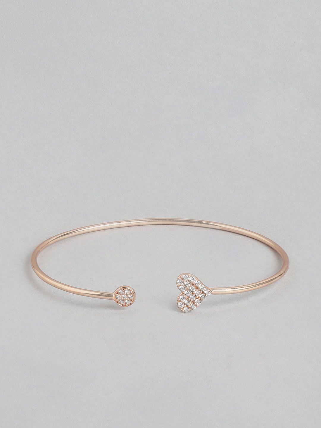 zavya women rose gold sterling silver cubic zirconia rose gold-plated cuff bracelet