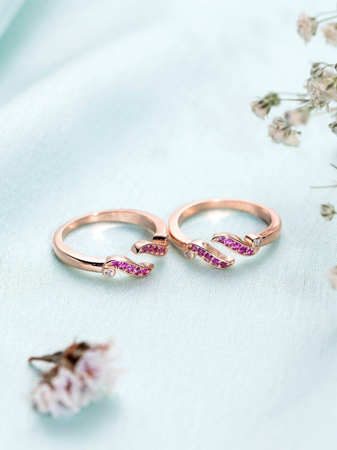 zavya women set of 2 925 pure silver rose gold-plated toe rings