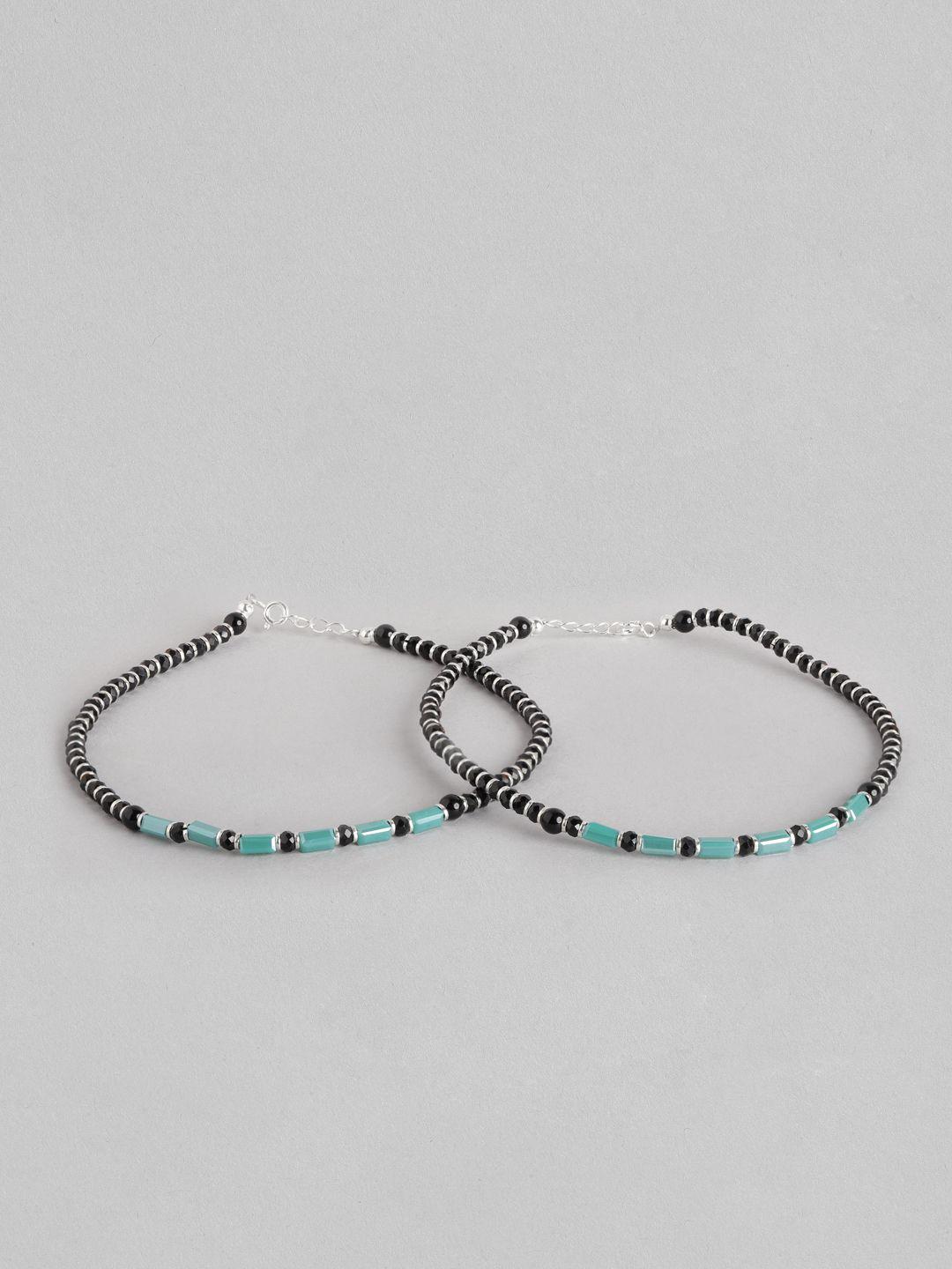zavya women set of 2 artificial beaded 92.5 sterling silver anklets