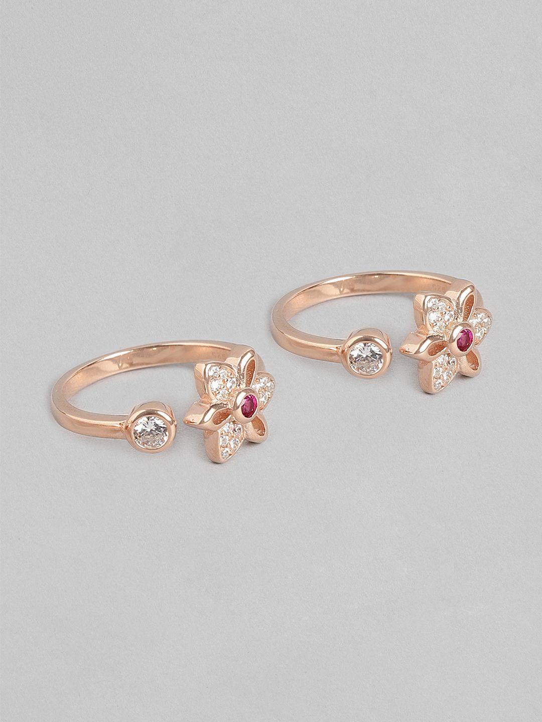 zavya women set of 2 rose-gold plated 925 pure silver cz studded toe rings