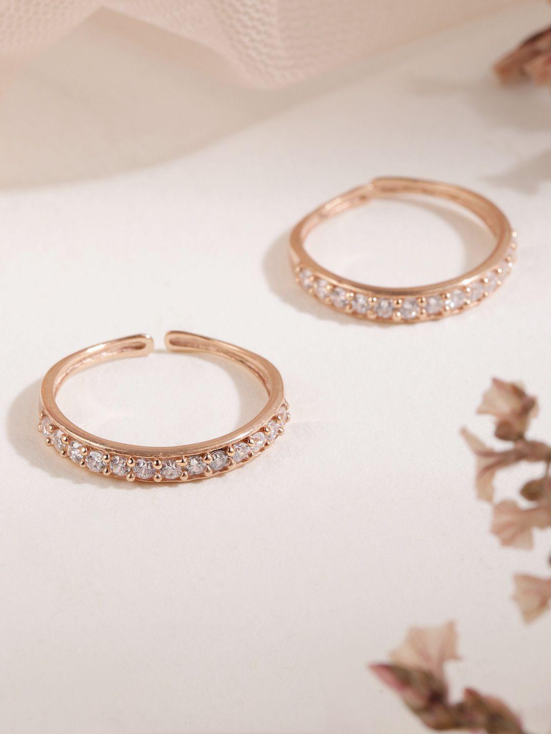 zavya women set of 2 rose gold-plated cz studded sterling silver toe rings