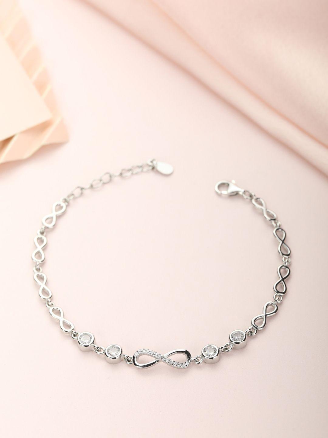 zavya women silver-toned 925 sterling silver cubic zirconia rhodium-plated link bracelet