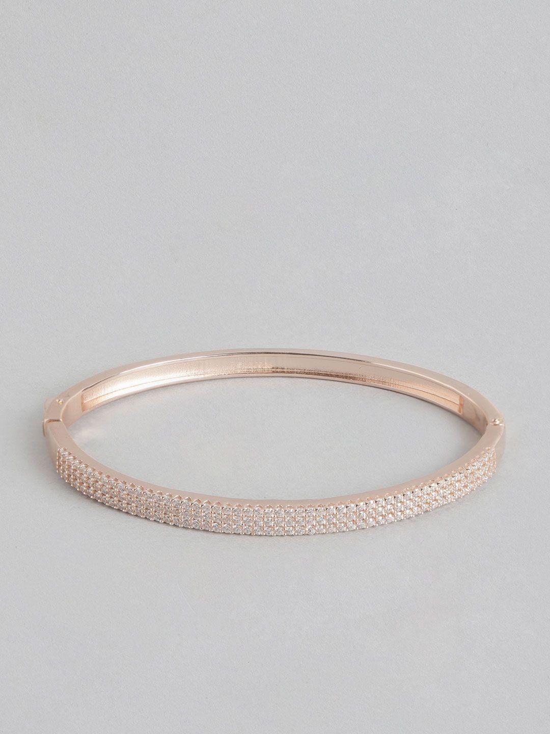 zavya women sterling silver cubic zirconia rose gold-plated cuff bracelet