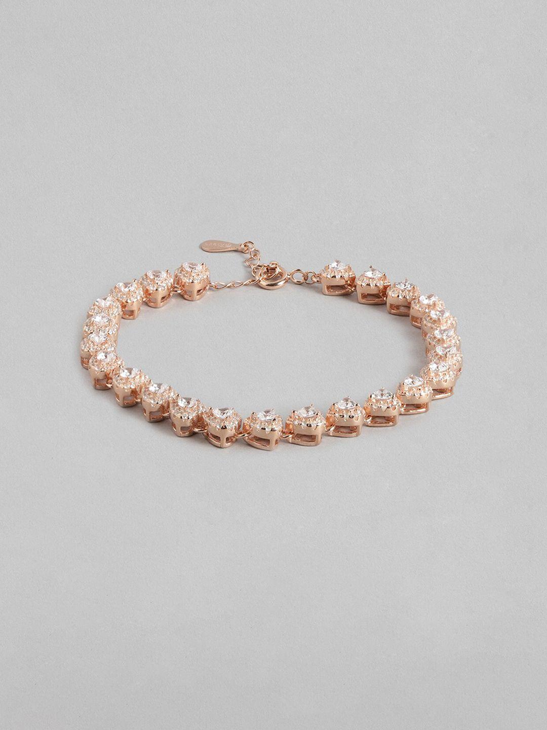 zavya women sterling silver cubic zirconia rose gold-plated link bracelet