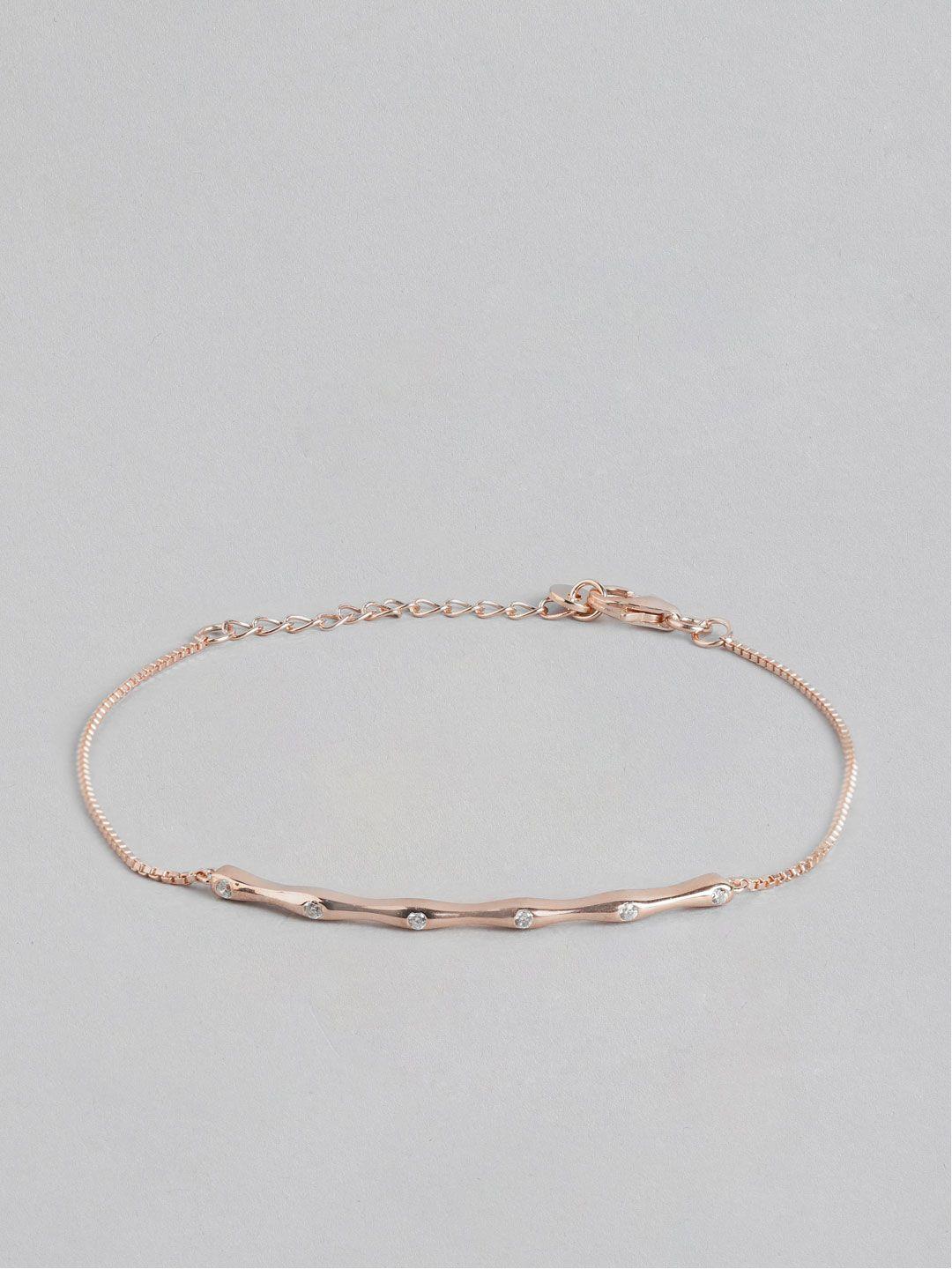 zavya women sterling silver cubic zirconia rose gold-plated link bracelet