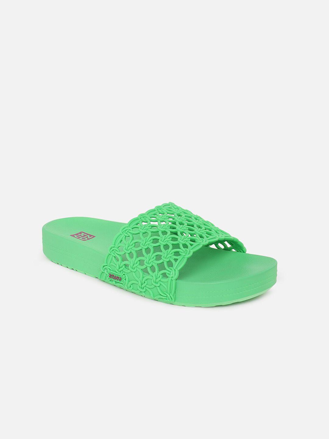 zaxy women green open toe flats