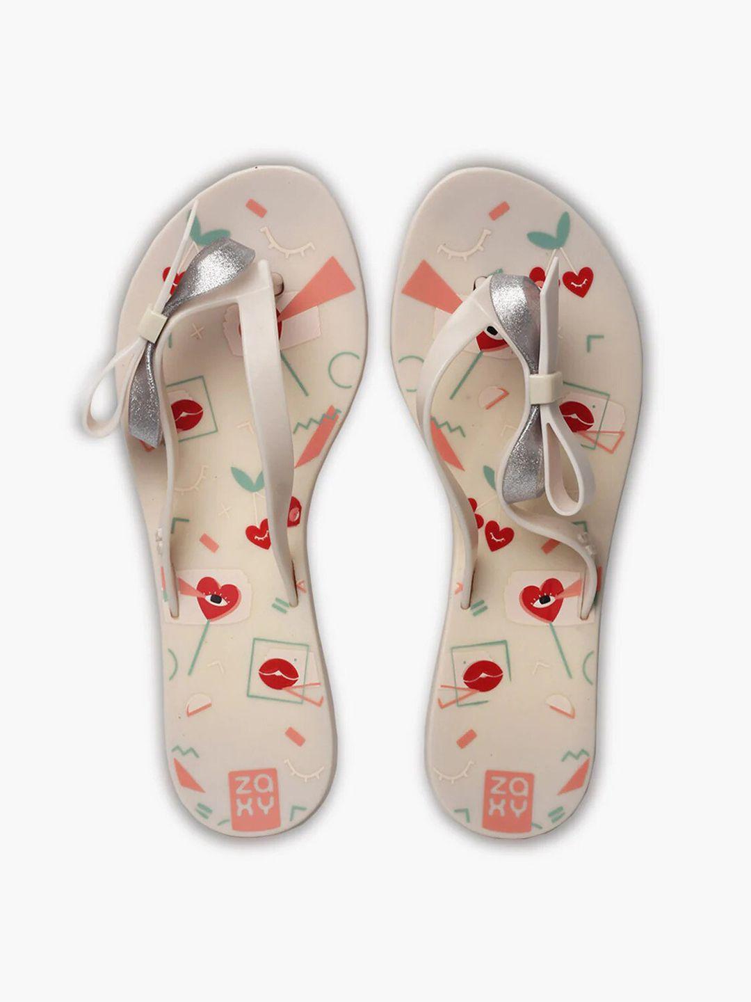 zaxy women off white & red printed thong flip-flops