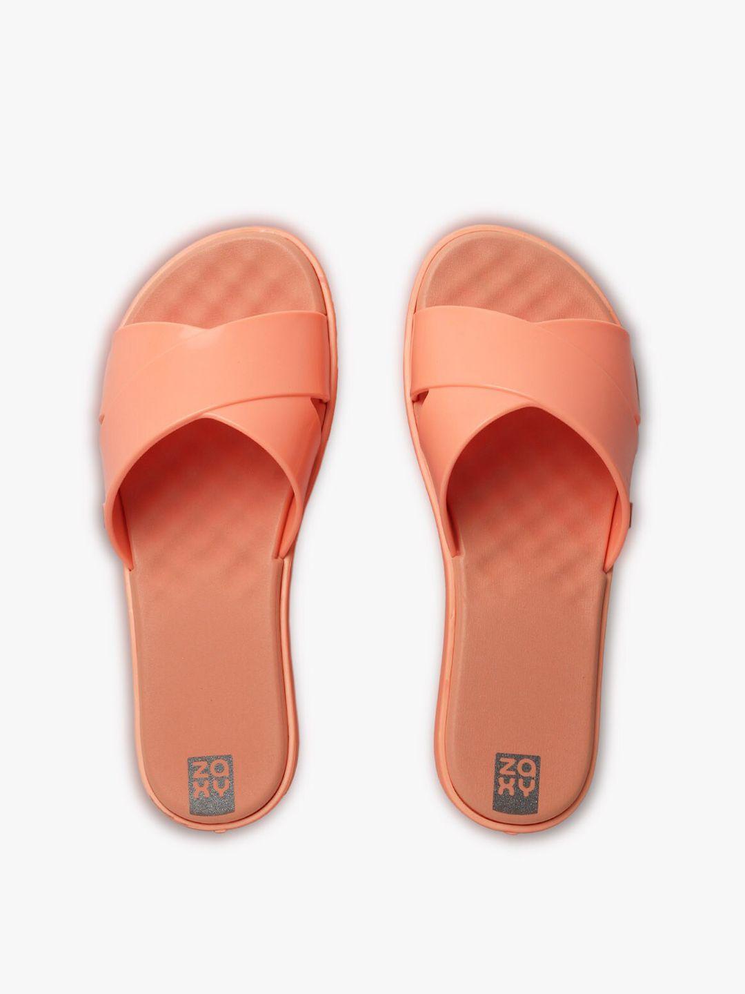 zaxy women orange solid sliders