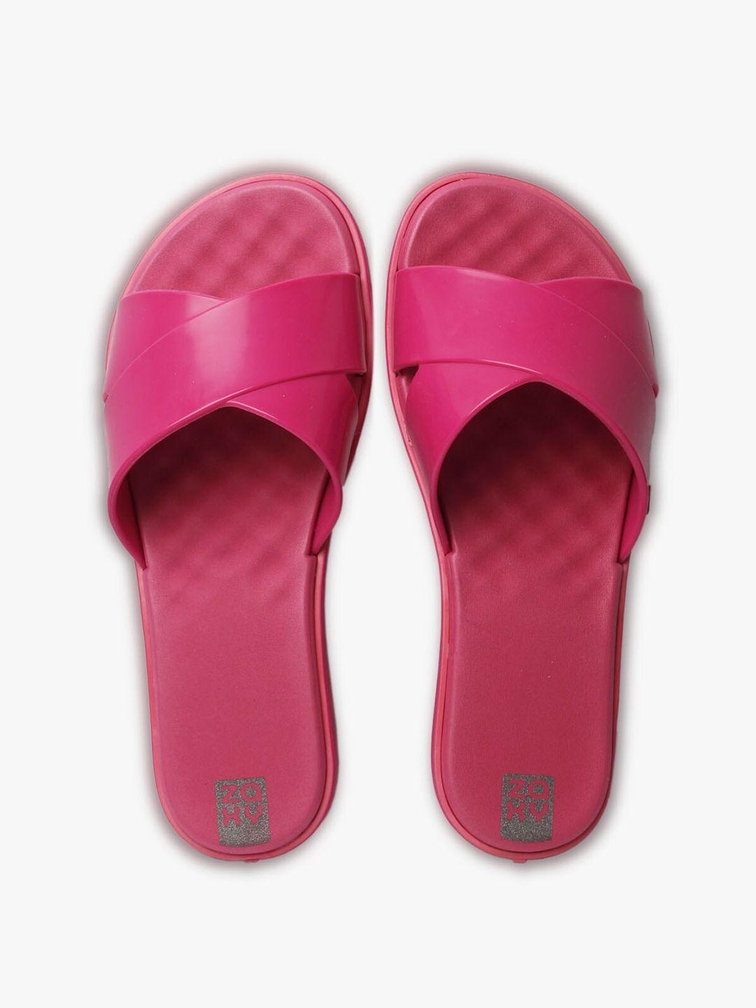 zaxy women pink solid sliders