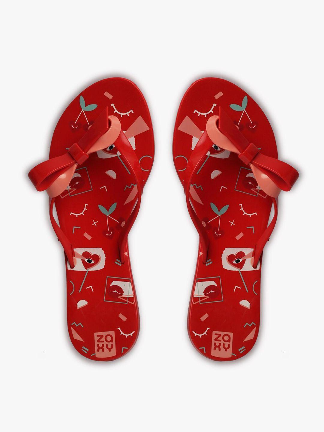 zaxy women red & white printed thong flip-flops