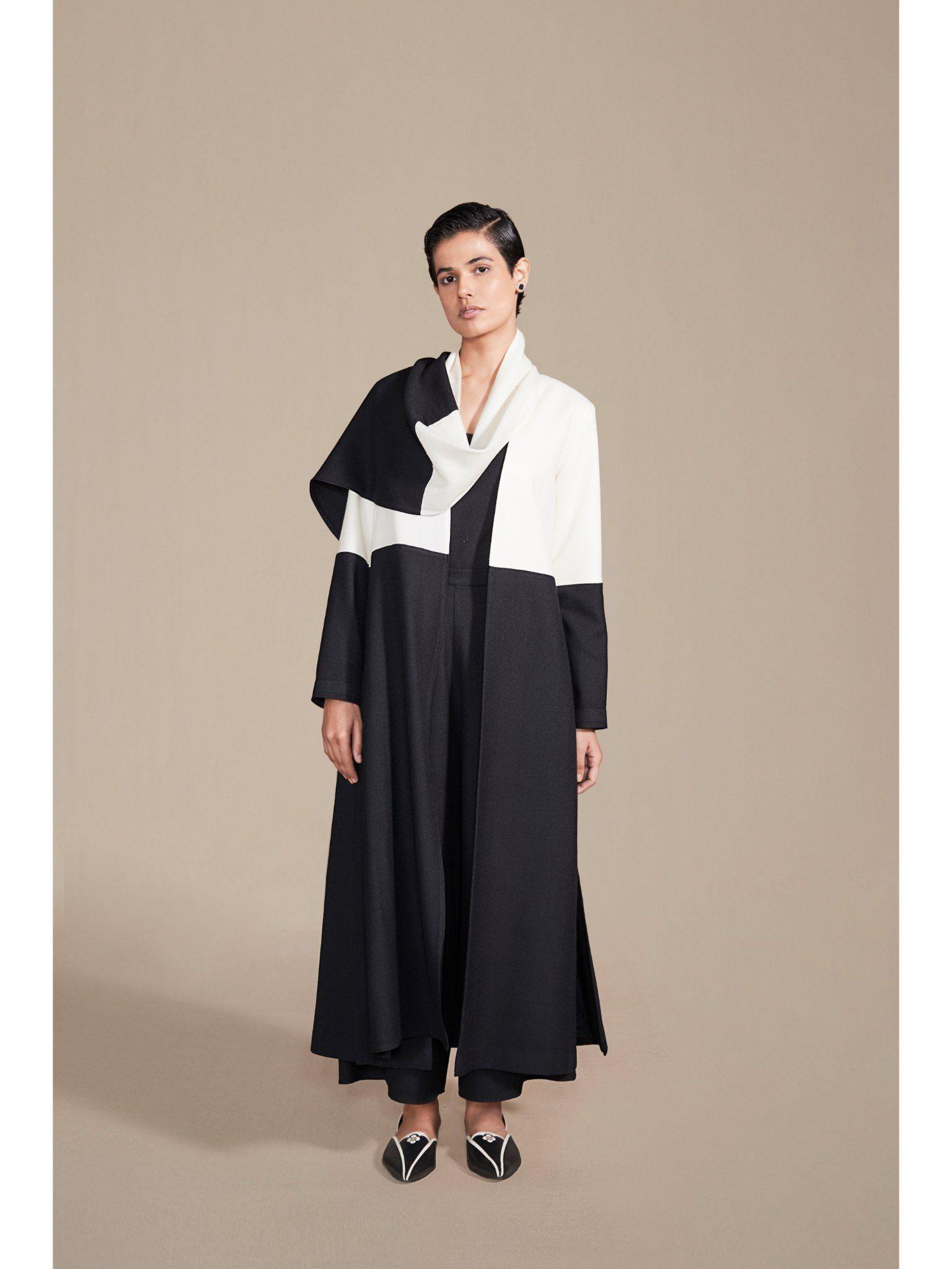 zayda black- white jacket with inner & palazzo (set of 3)