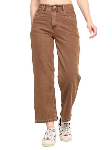 zayla denim wide leg jeans for women i stylish & trendy flared straight baggy pants i stretchable comfortable high waist clean look solid loose fit pant i for office party home girls (32, dark brown)