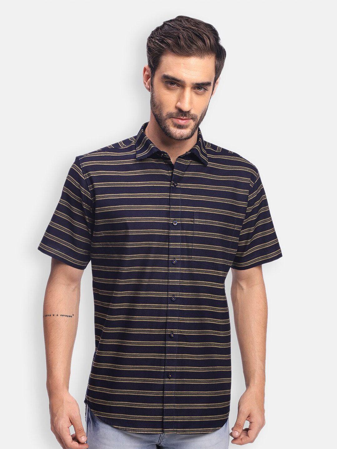 zeal horizontal striped pure cotton regular fit casual shirt