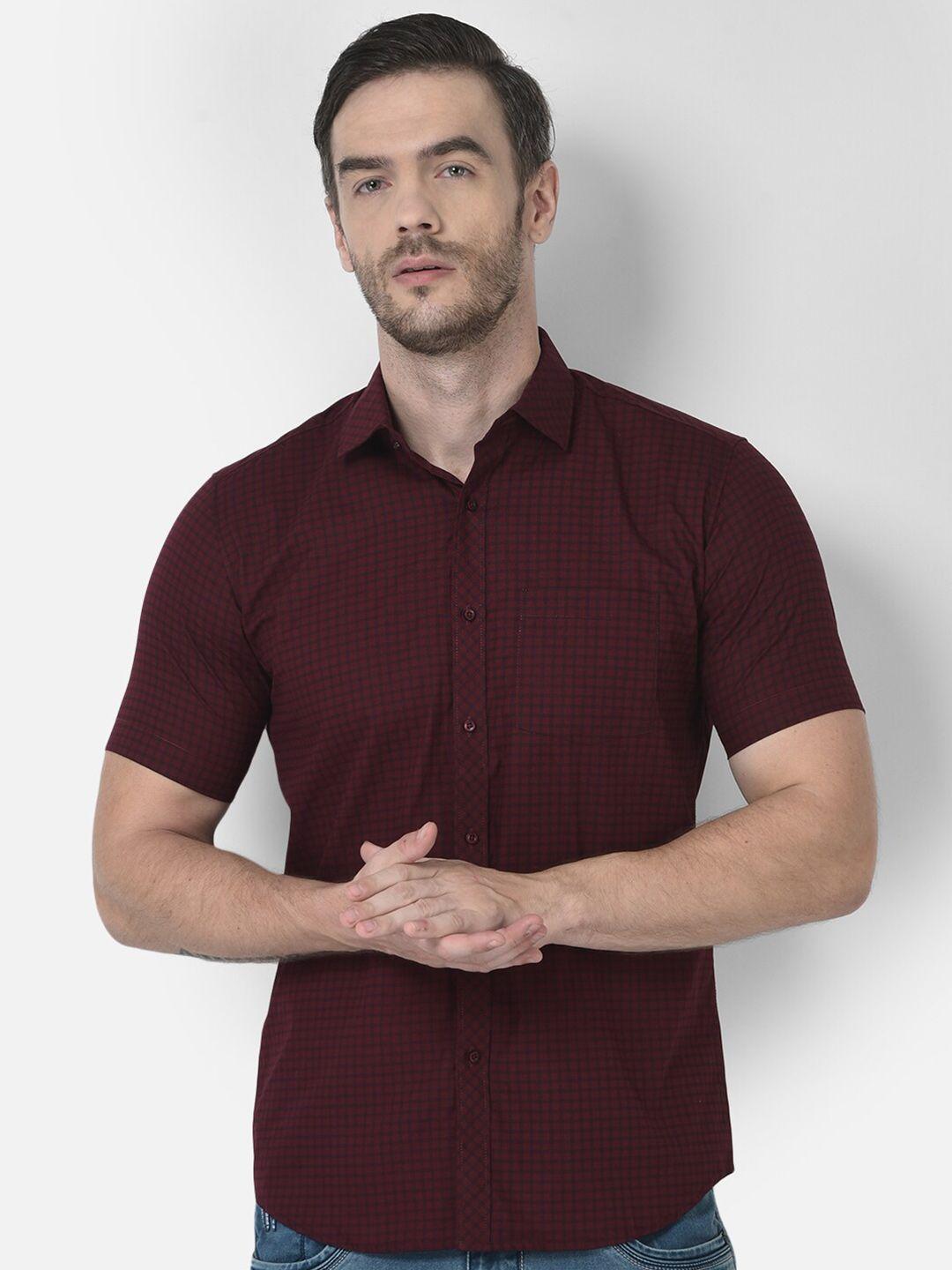 zeal men maroon standard grid tattersall checked pure cotton casual shirt