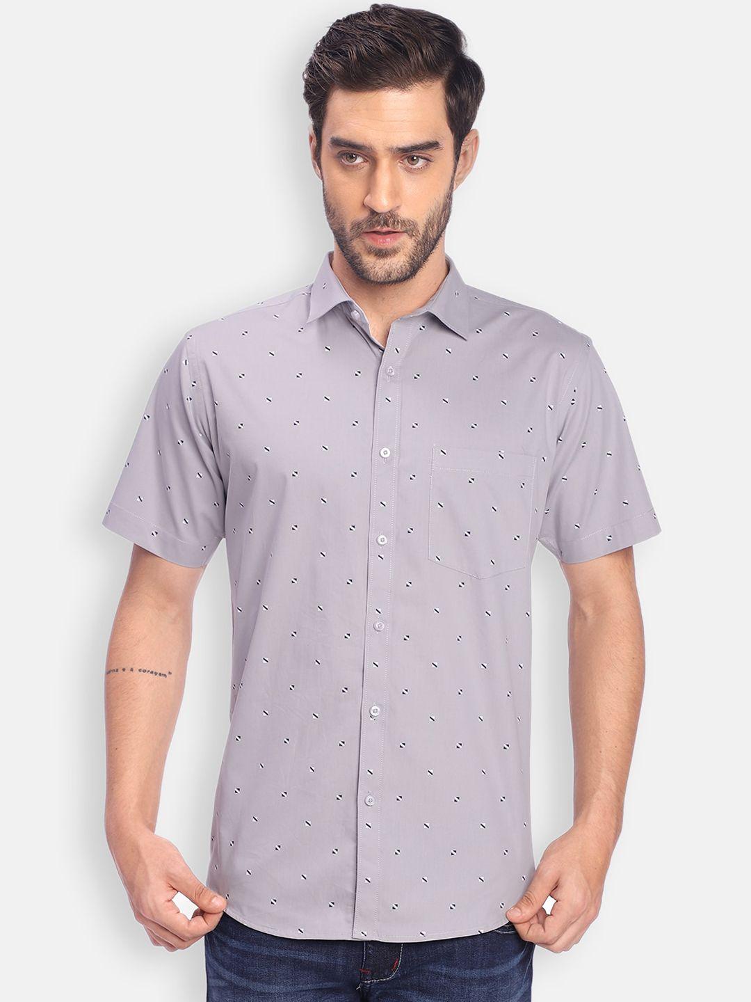 zeal men grey printed standard regular fit printed casual cotton shirt