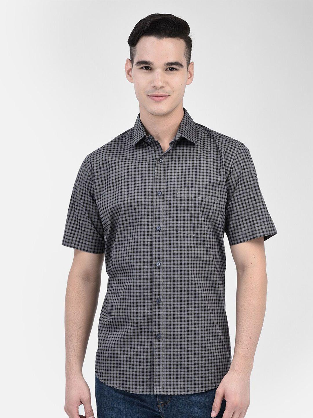 zeal men grey standard opaque checked casual shirt