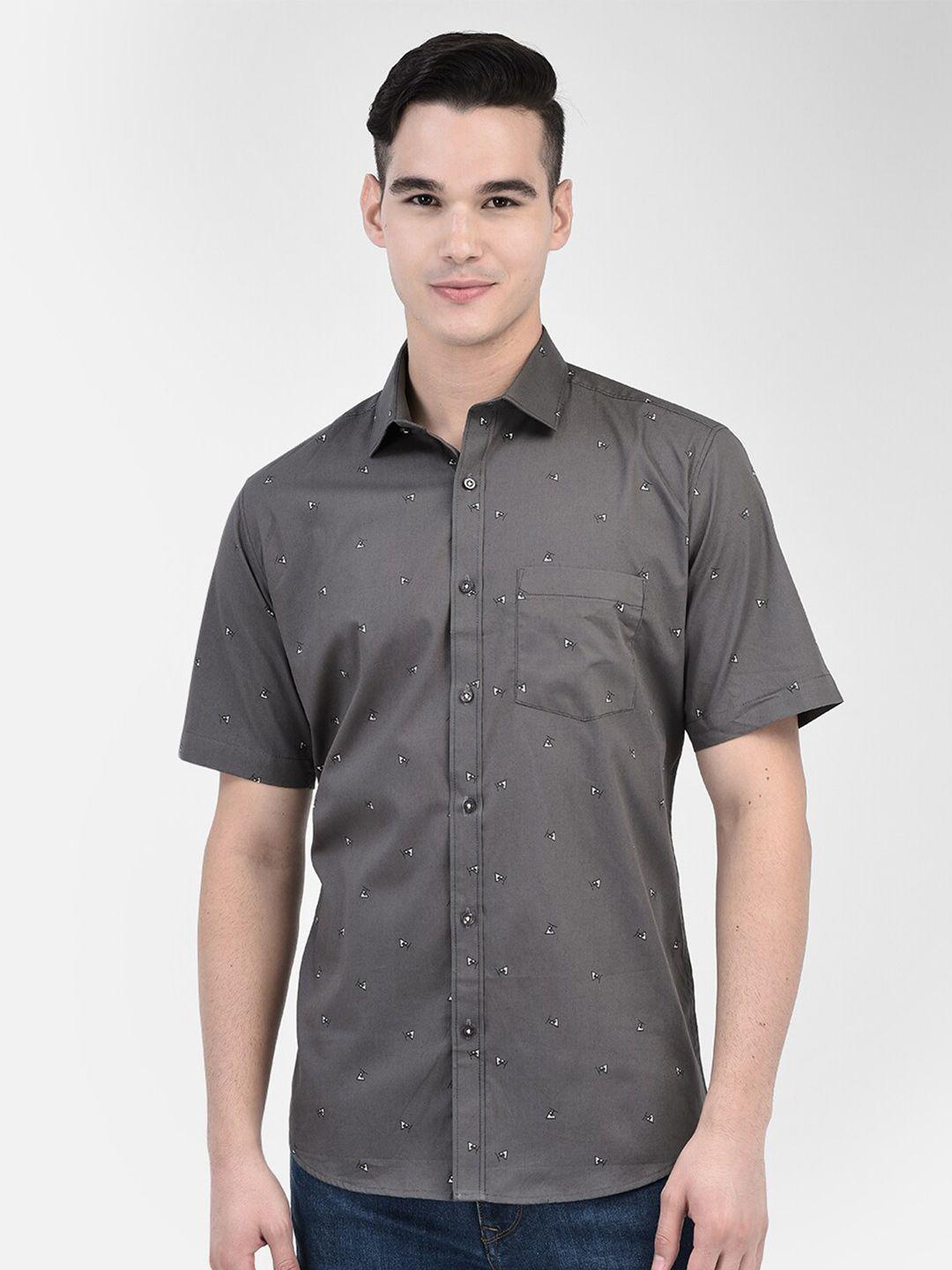 zeal men grey standard opaque printed casual shirt