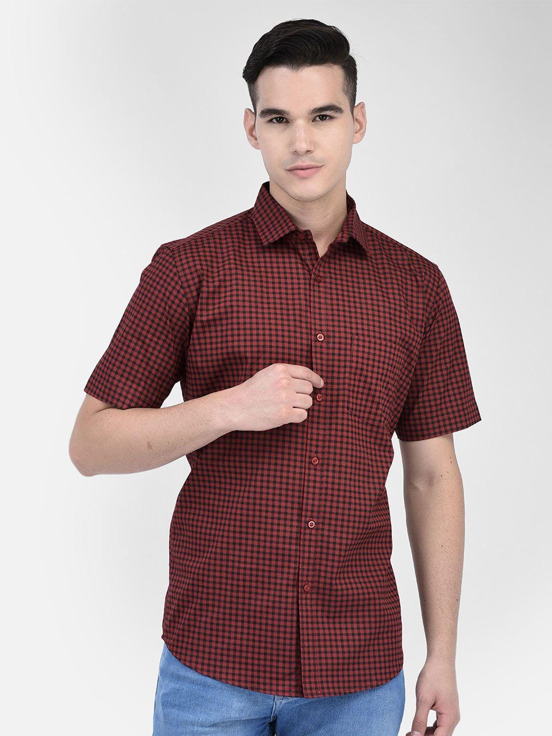 zeal men maroon standard grid tattersall checks opaque checked casual shirt