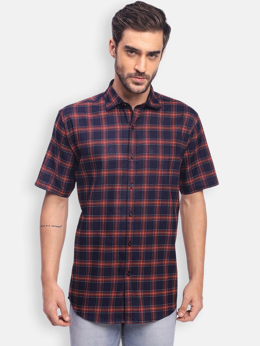 zeal men navy blue standard opaque checked casual shirt