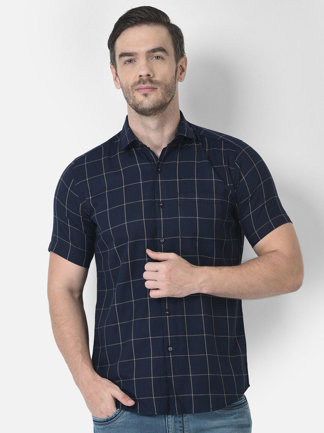 zeal men navy blue standard windowpane checks opaque checked casual shirt