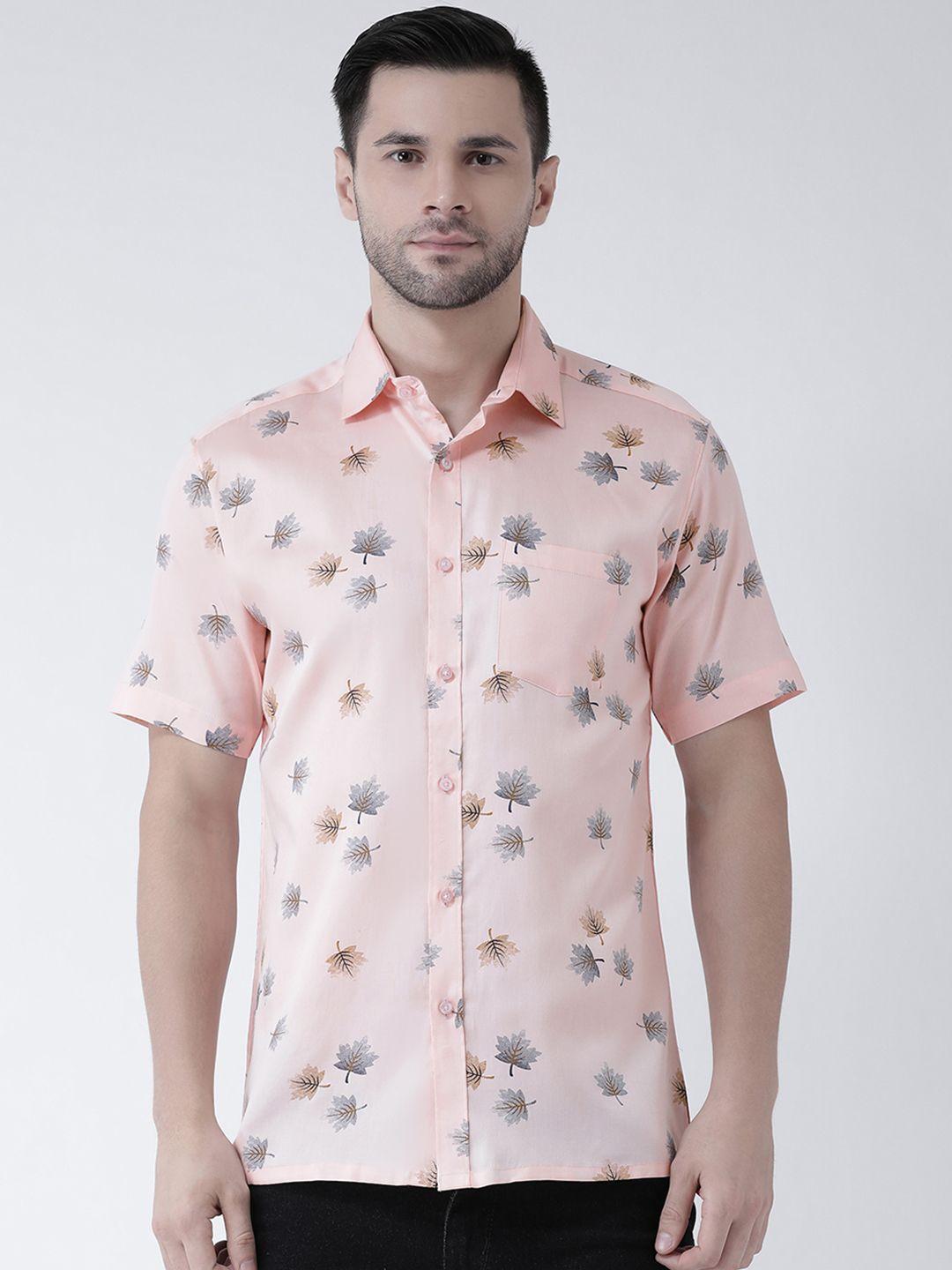 zeal men peach-coloured standard regular fit printed casual shirt