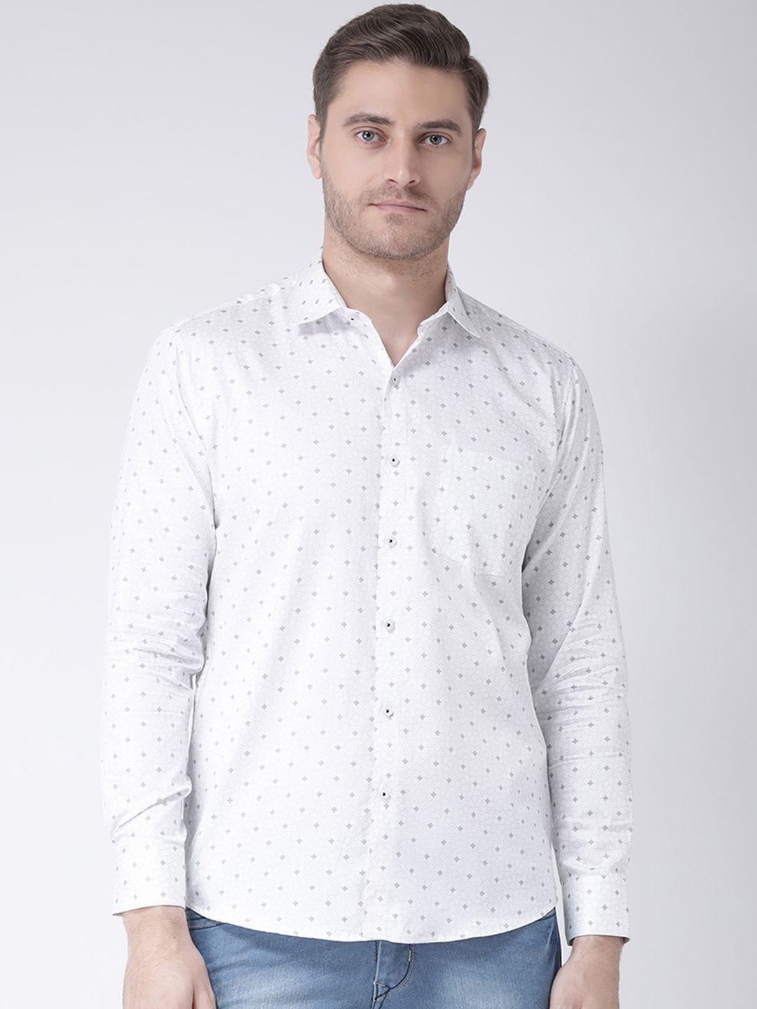 zeal men white standard regular fit printed casual shirt