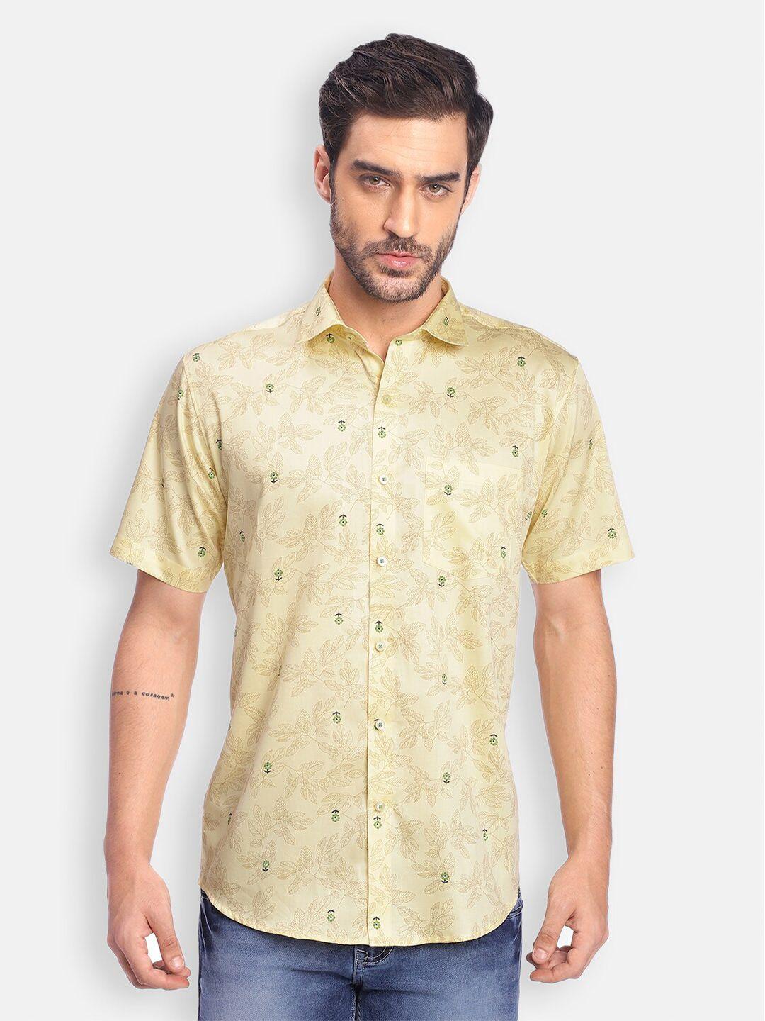 zeal men yellow standard printed regular fit pure cotton casual shirt