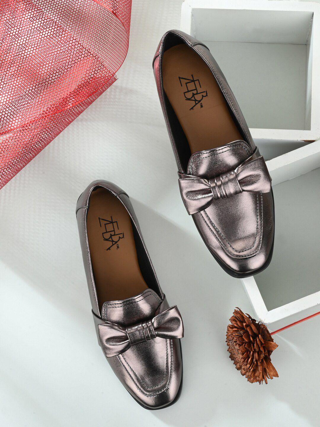 zebba women gunmetal-toned loafers with bow