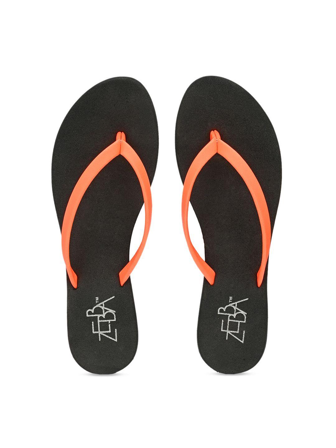 zebba women orange & black solid thong flip-flops