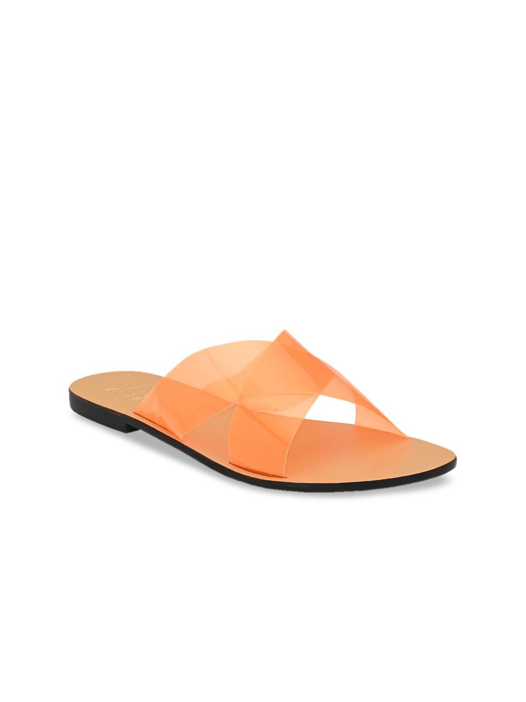 zebba women orange solid plastic open toe flats