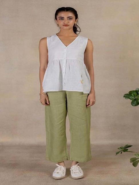 zebein india off white wanderlust day 15 - linen sleeveless placket top with pocket