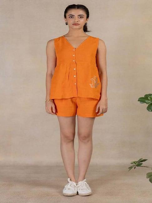 zebein india orange soda wanderlust day 15 - linen sleeveless placket top with pocket