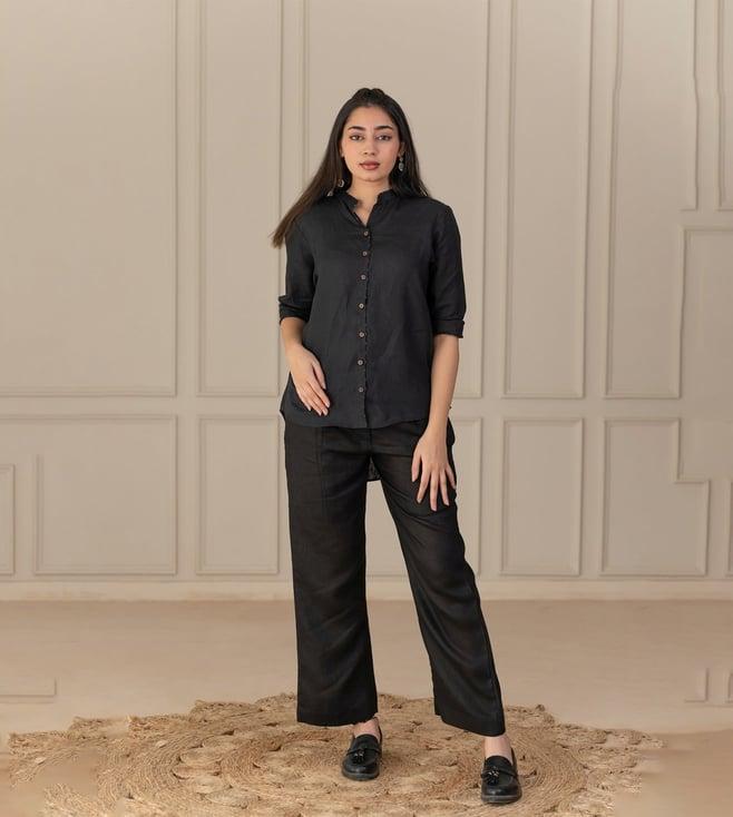 zebein india black into the light milano linen shirt