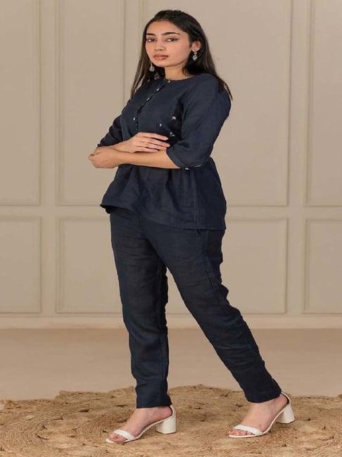 zebein india blue into the light maya - linen tapered pants