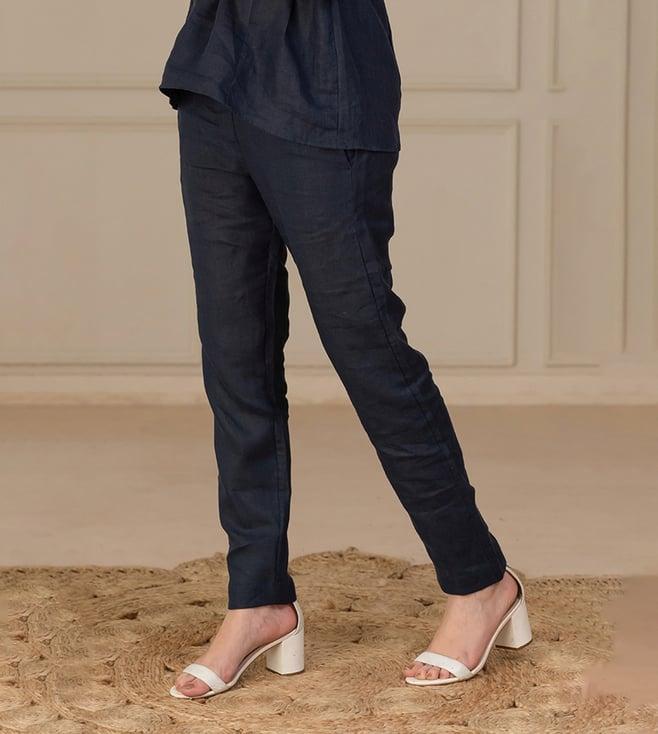 zebein india blue into the light maya - linen tapered pants